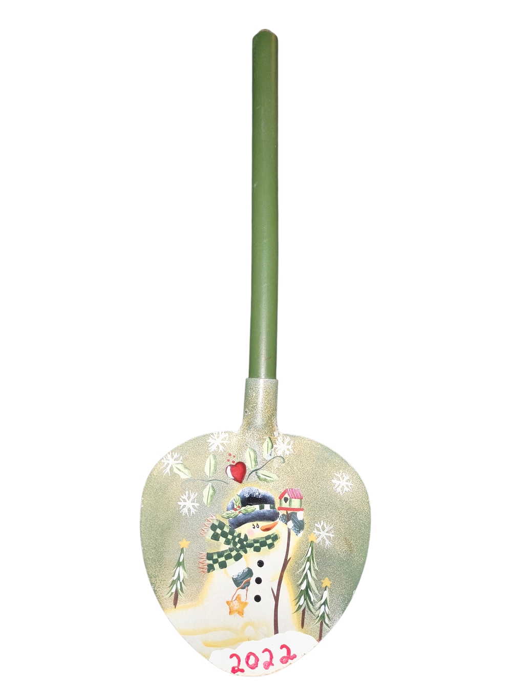 Hand-Painted Snowman Holiday Spoon - Green